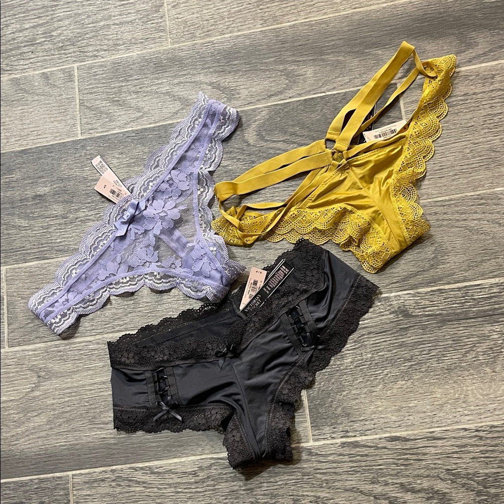 Victoria’s Secret Lace Intimates Set - Black, Yellow, Lavender (3pieces)